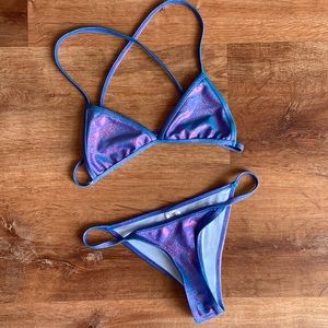 Dippin’ Daisy’s Iridescent Blue & Purple Triangle String Bikini Small